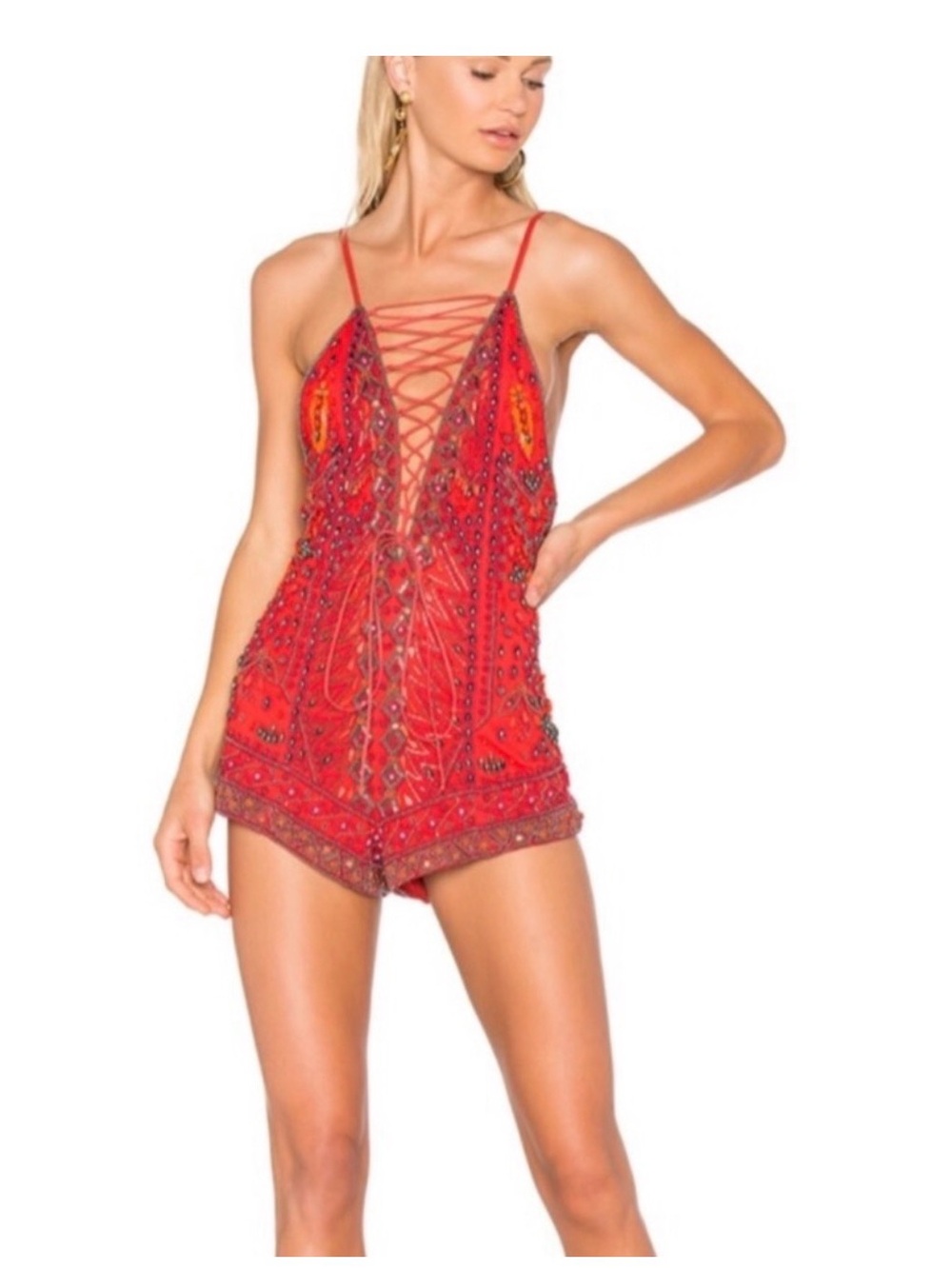 Revolve NBD Red Embellished
Beaded Romper - Picture 2 of 10